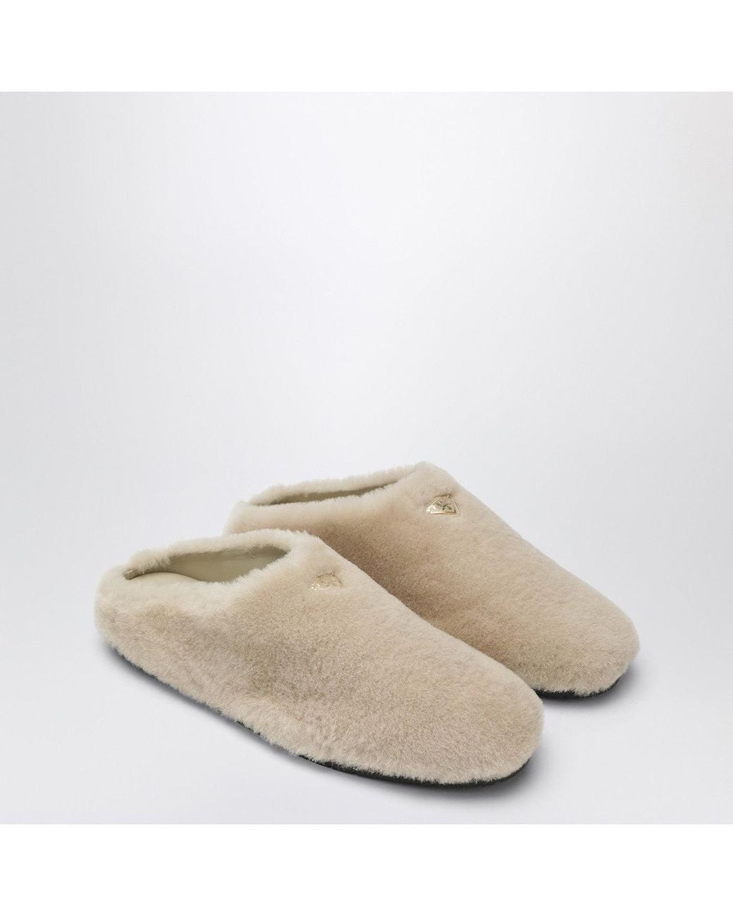 Prada Natural Light Shearling Clogs