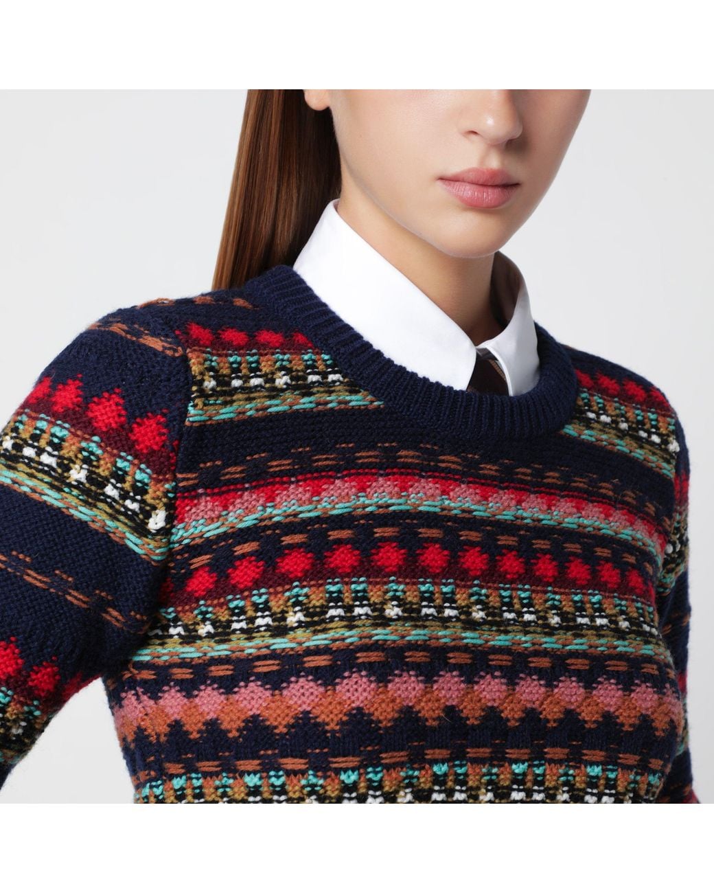 Dries Van Noten Blue Jacquard Wool Sweater