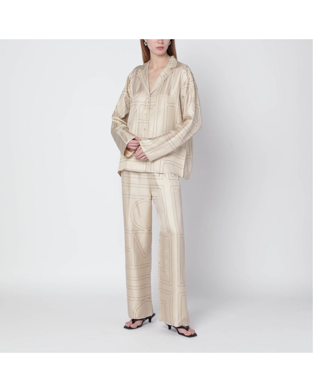 Totême Natural Ivory Monogram Silk Pajama Trousers
