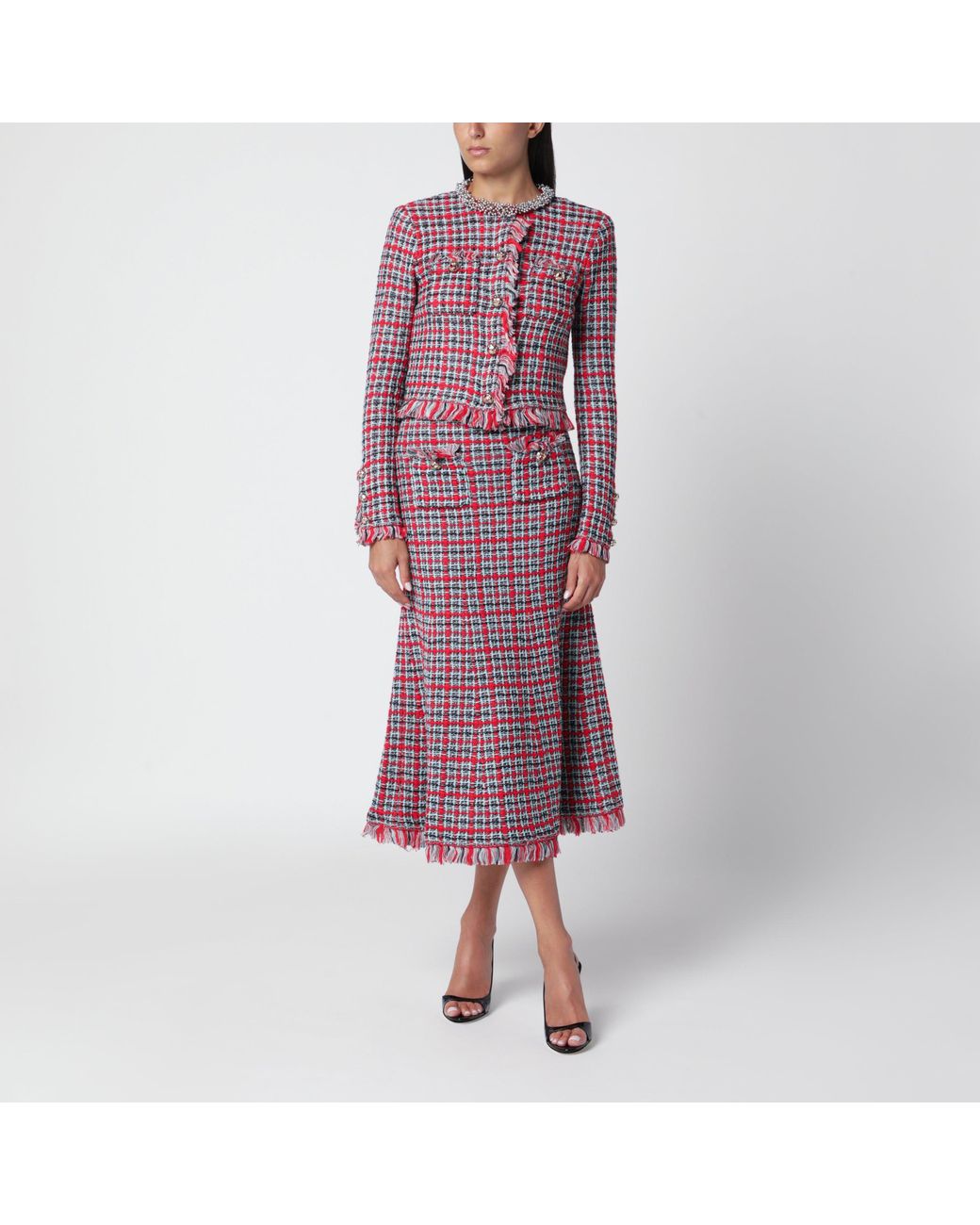 Self-Portrait Purple Checked Midi Skirt