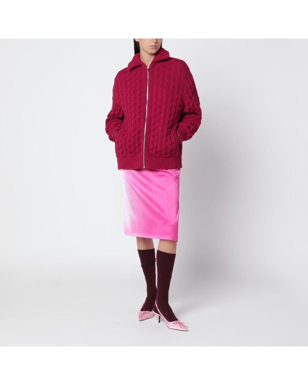 Prada Red Raspberry Virgin Wool Cardigan