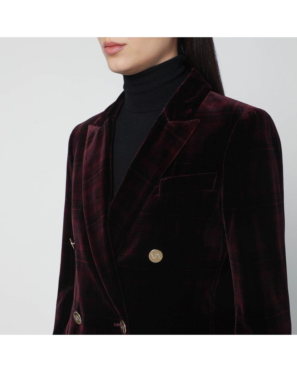 VI TO VI Black Bordeaux Velvet Double-Breasted Jacket