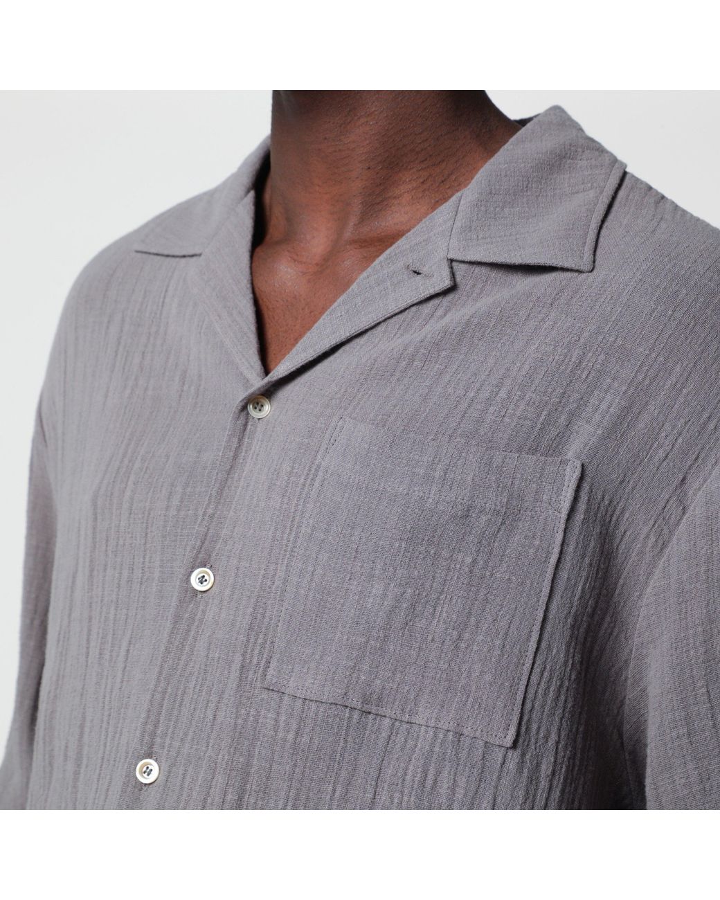 Séfr Gray Crinkled-Effect Cotton Shirt for men