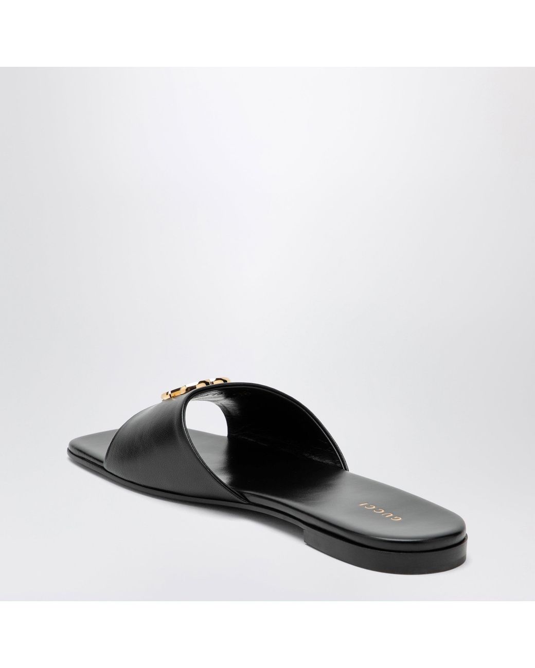 Gucci Black Nappa Leather Double G Slides