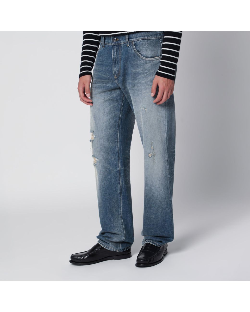 Dolce & Gabbana Blue Washed-Effect Jeans With Logo Plaque for men