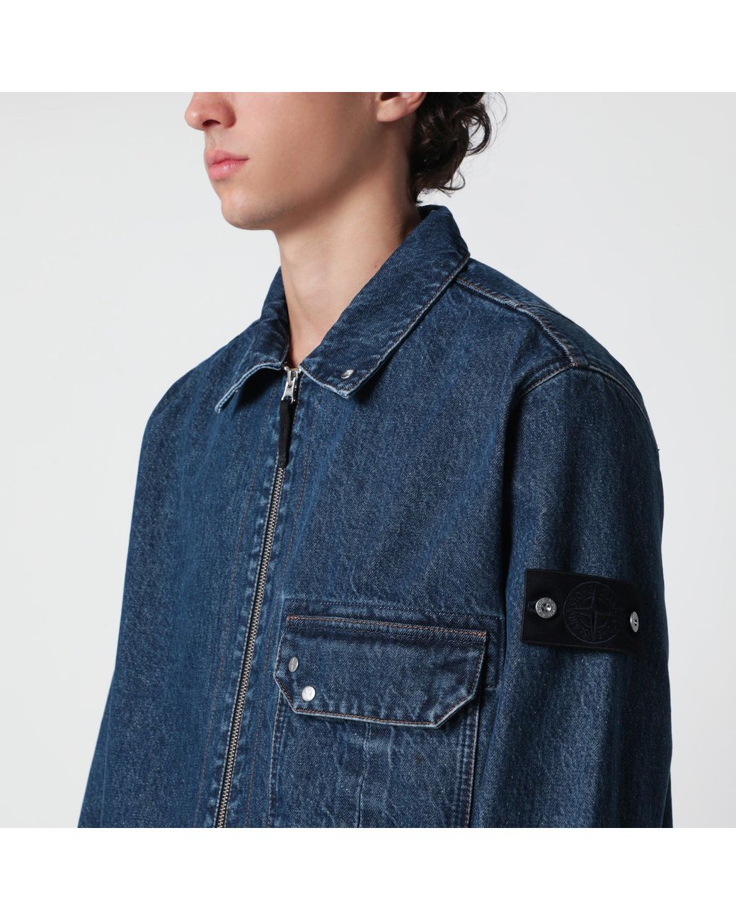 Stone Island Blue Light Bull Denim-Tc Overshirt for men