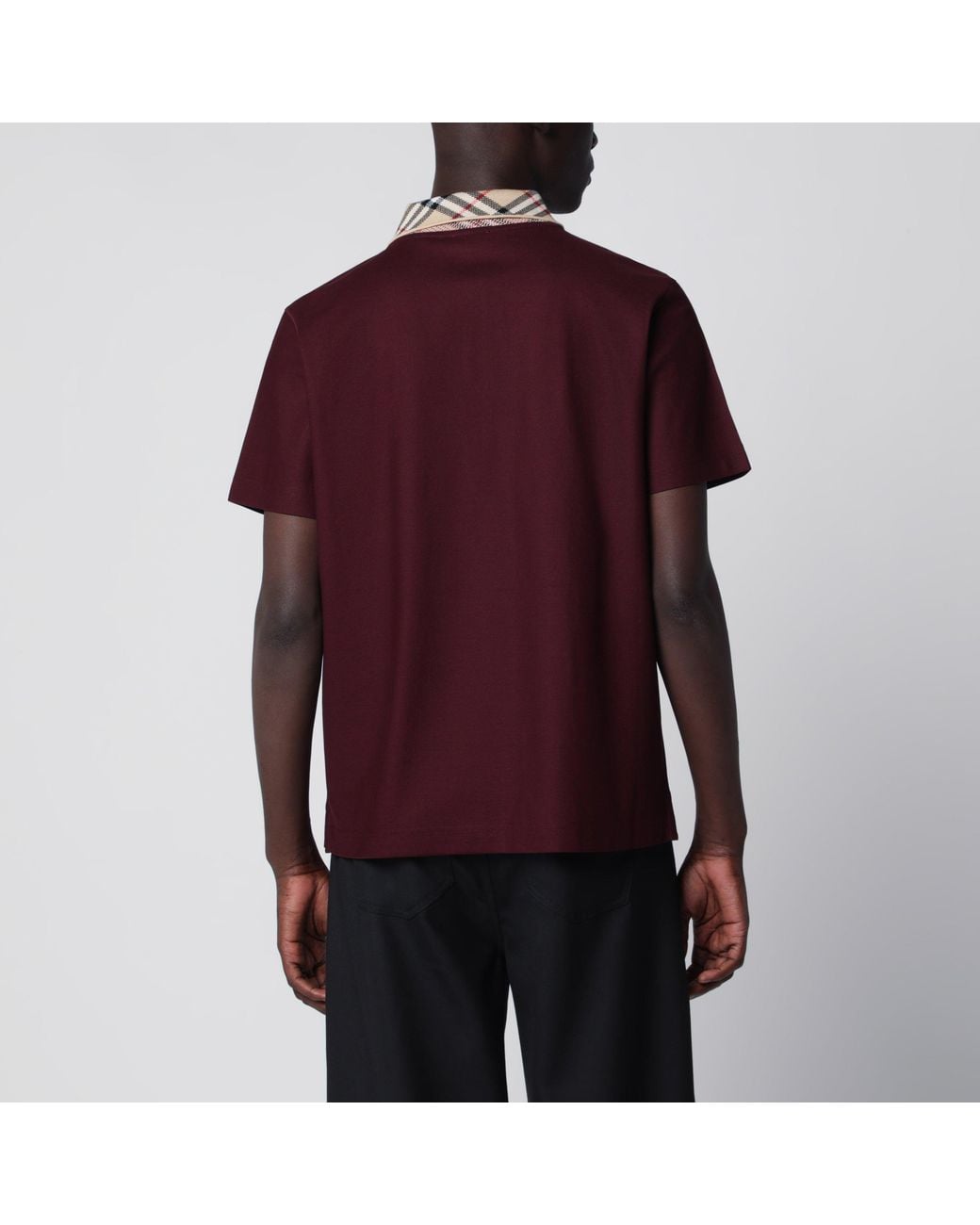Burberry Red Cotton Polo Shirt With Check Collar for men