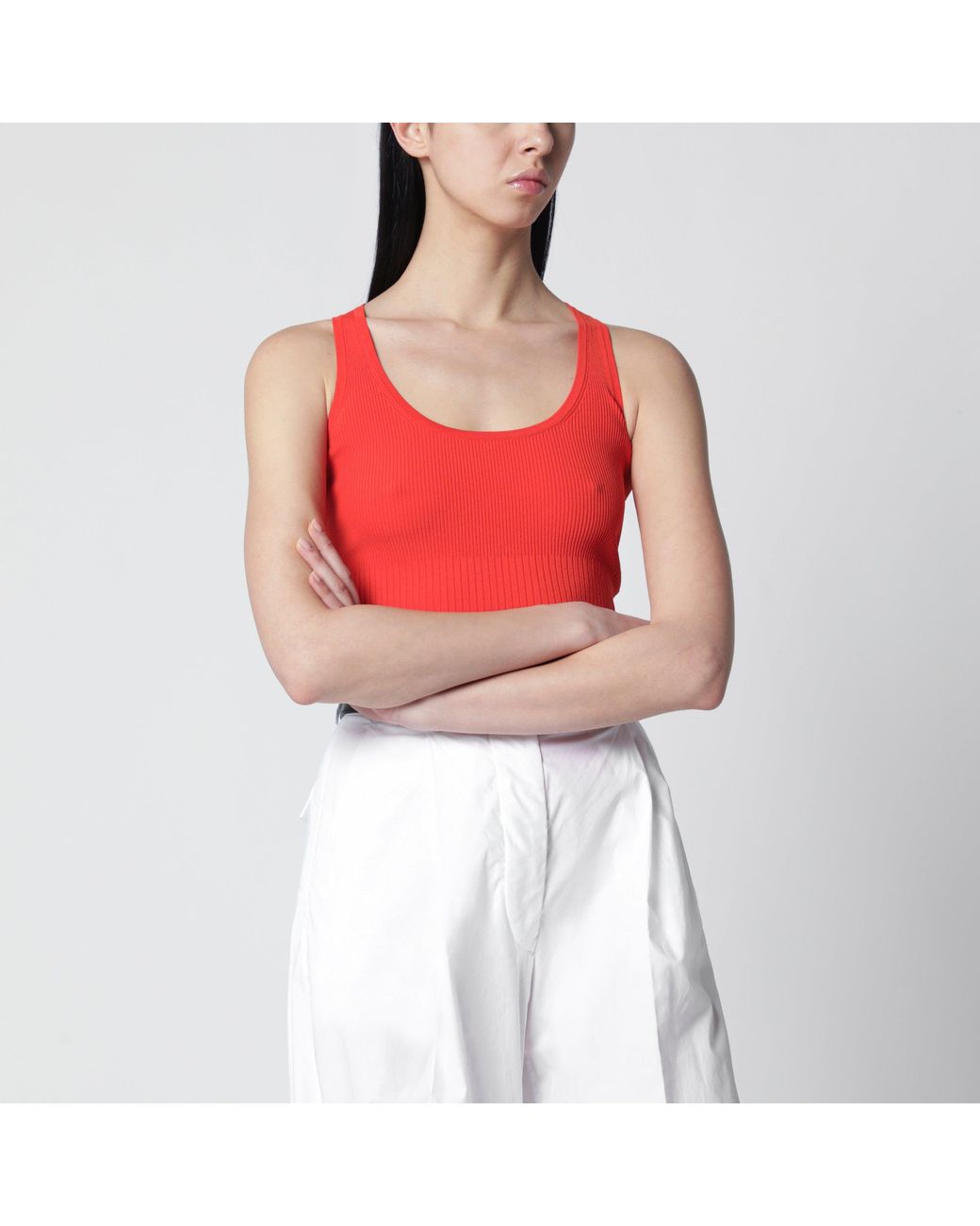 Max Mara Red Coral Ribbed Technical Yarn Top