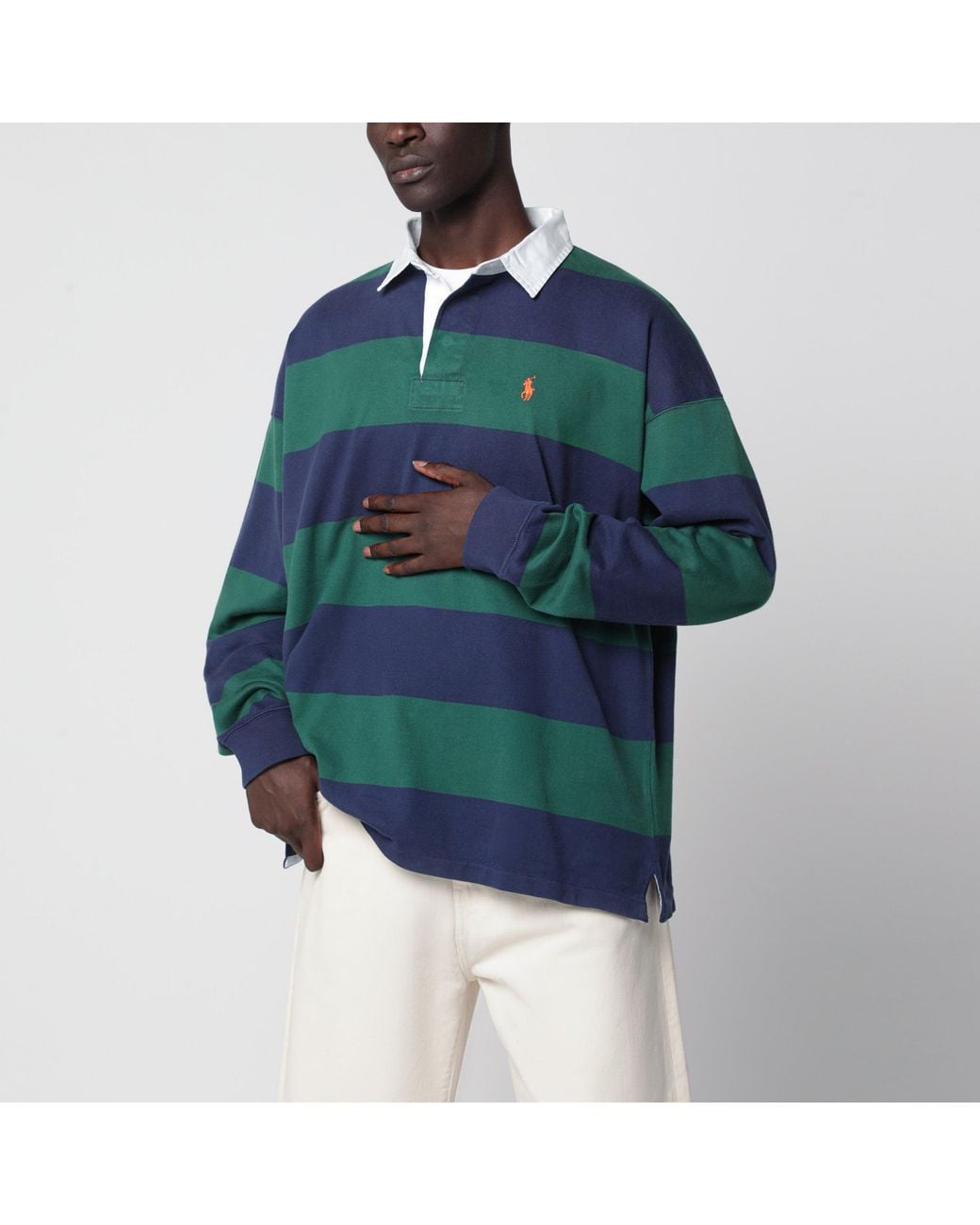 Polo Ralph Lauren Blue Dark/ Striped Big-Fit Polo Shirt for men