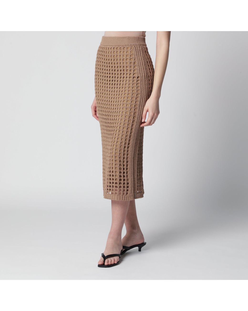 Max Mara Brown Mesh Cotton Maxi Skirt
