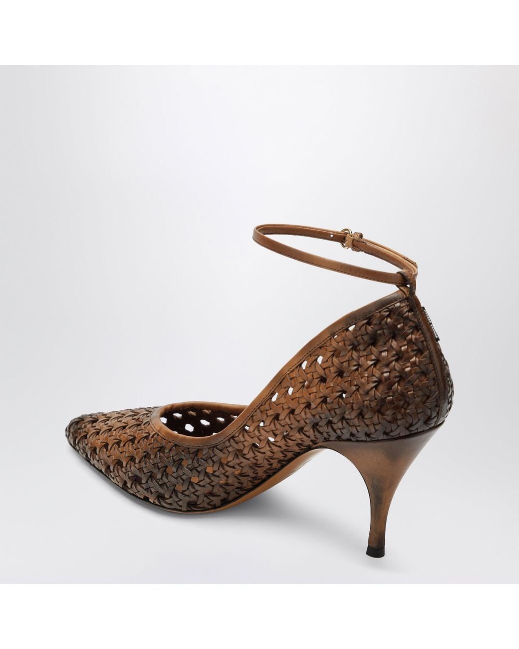 Miu Miu Brown Cognac-Colored Woven Leather Pumps