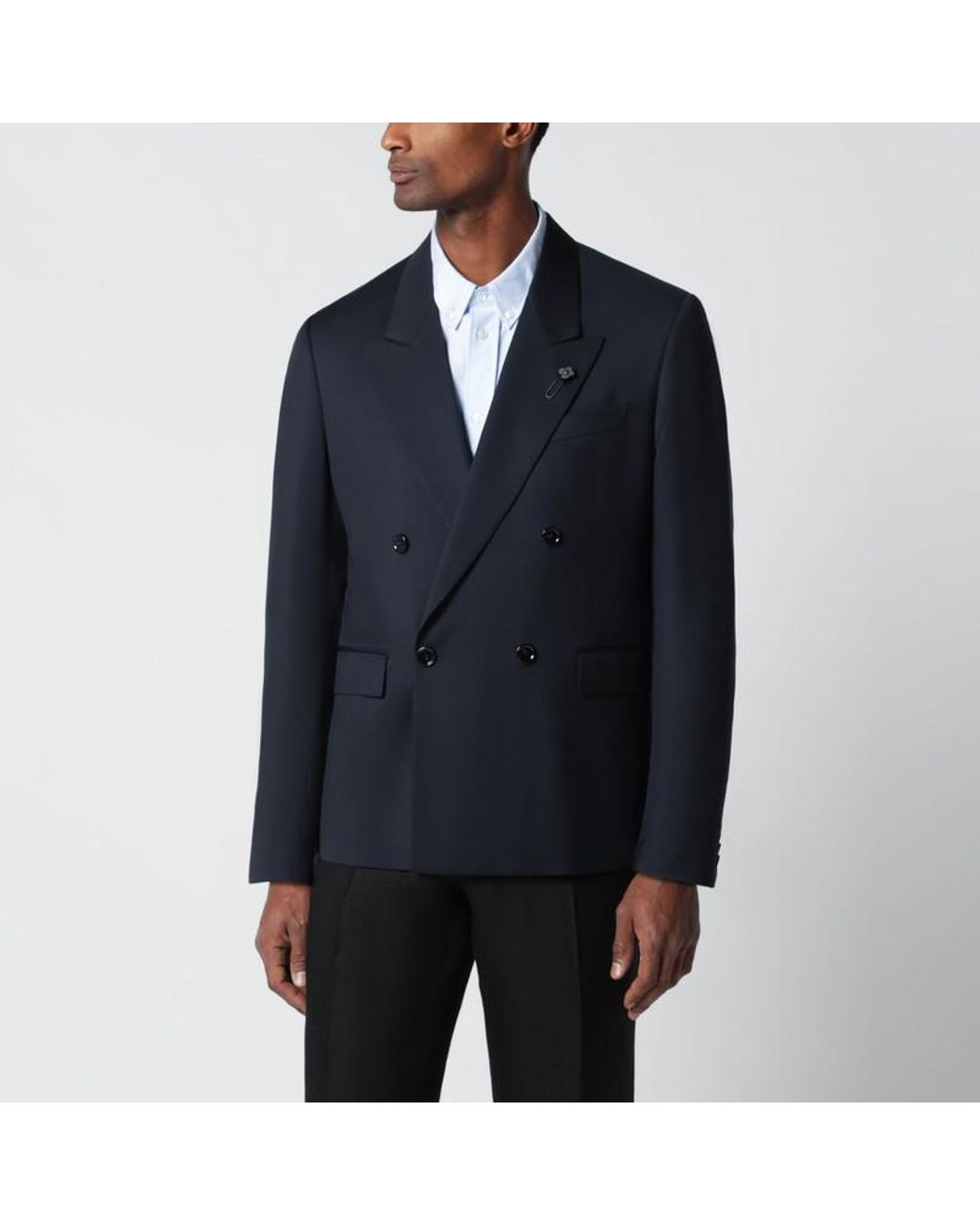 Lardini Blue Double-Breasted Wool Jacket for men