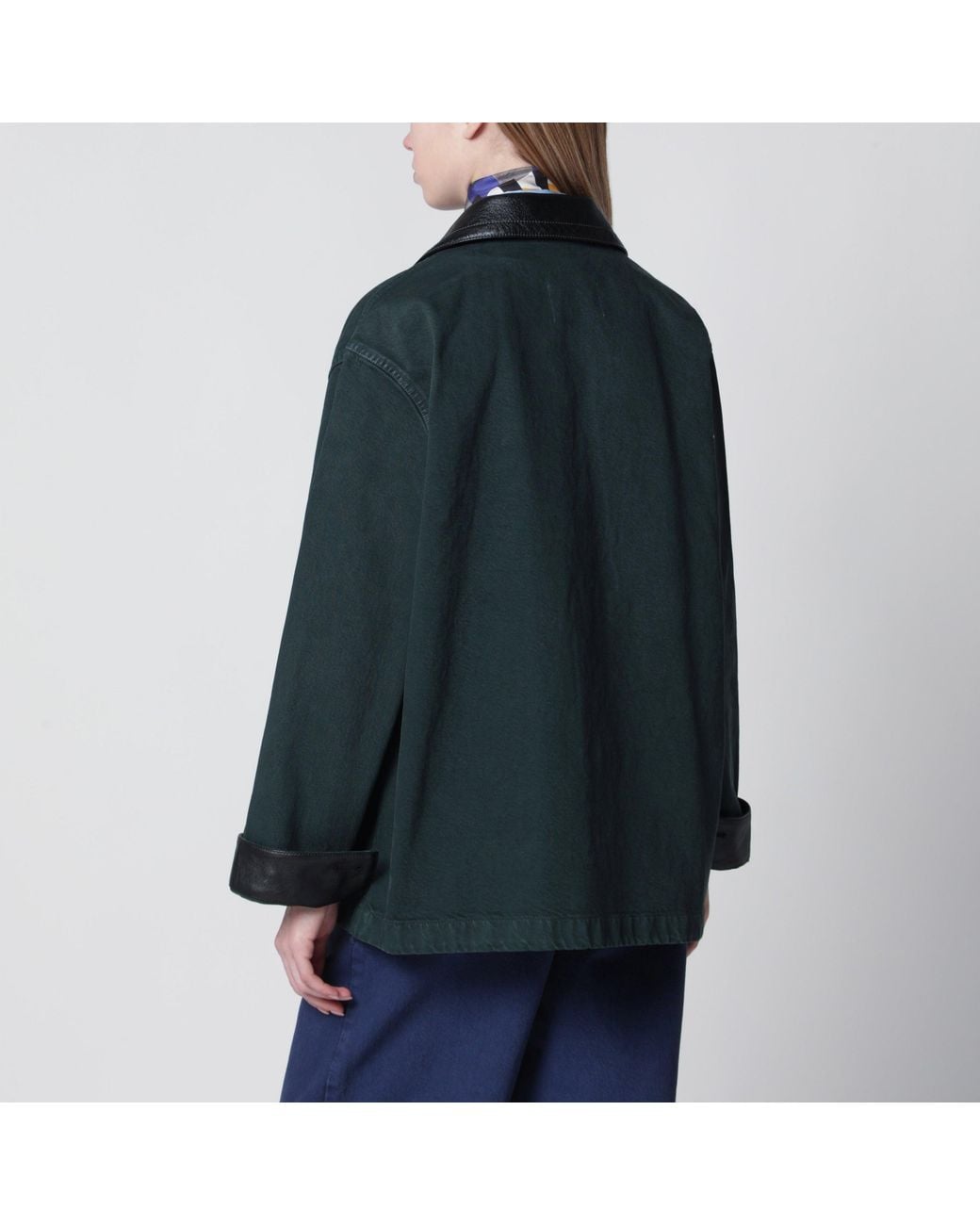 Miu Miu Blue Bottle Gabardine And Leather Jacket