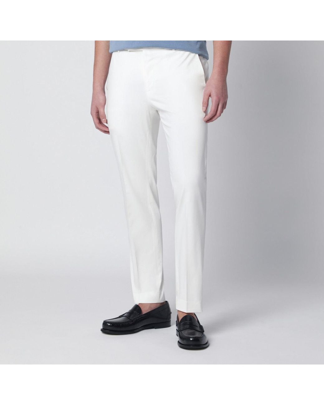 PT Torino White Slim Fit Cotton Blend Trousers for men