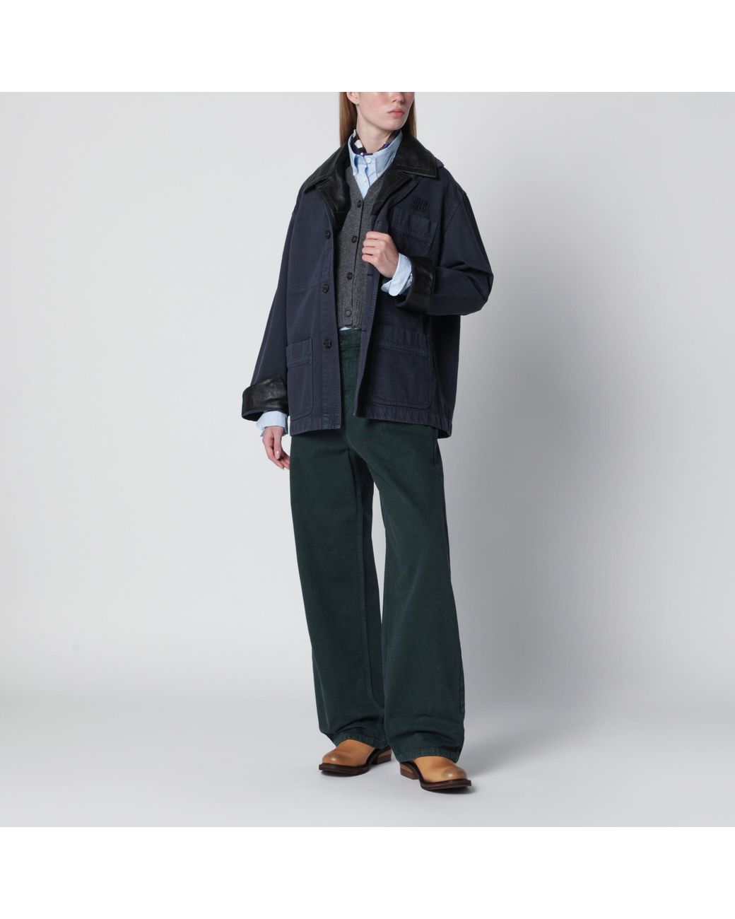 Miu Miu Blue Bottle Gabardine Trousers