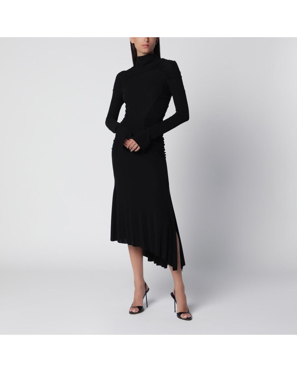 Victoria Beckham Black Midi High-Neck Dress