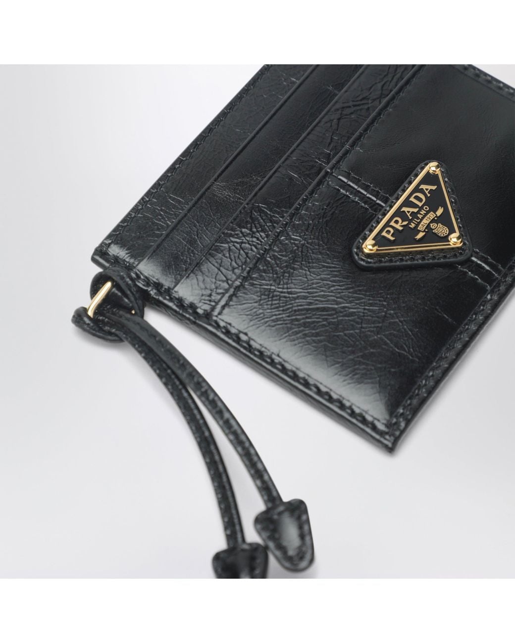 Prada Black Leather Card Holder With Triangle Logo