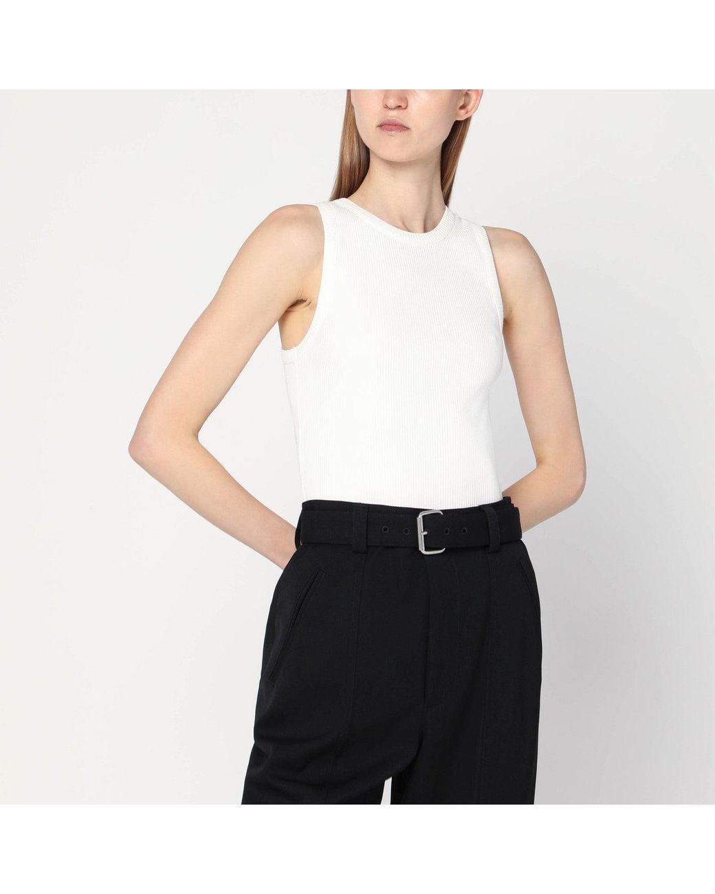 Bottega Veneta White Ivory Ribbed Tank Top