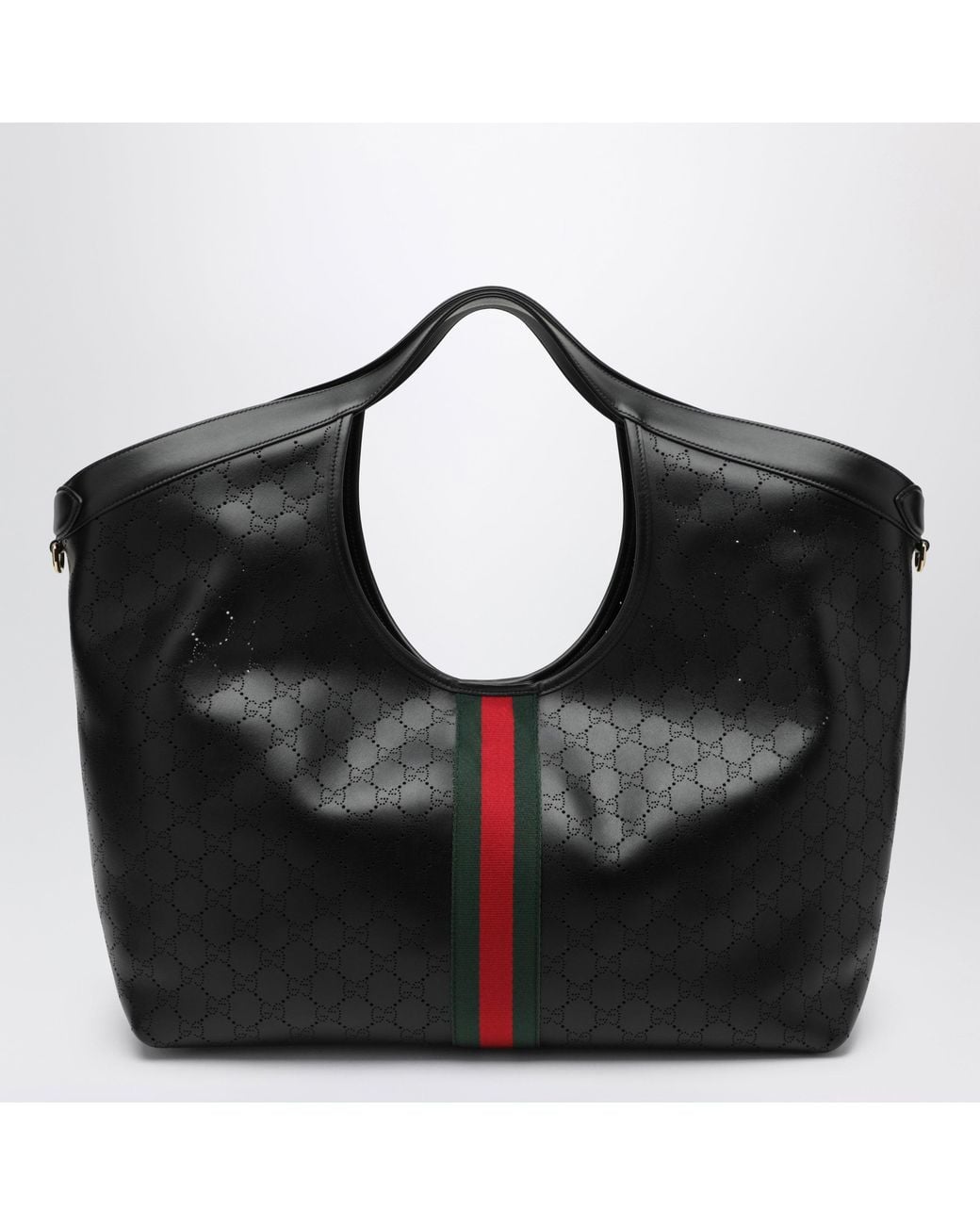 Gucci Black Giglio Large Perforated Leather Tote Bag