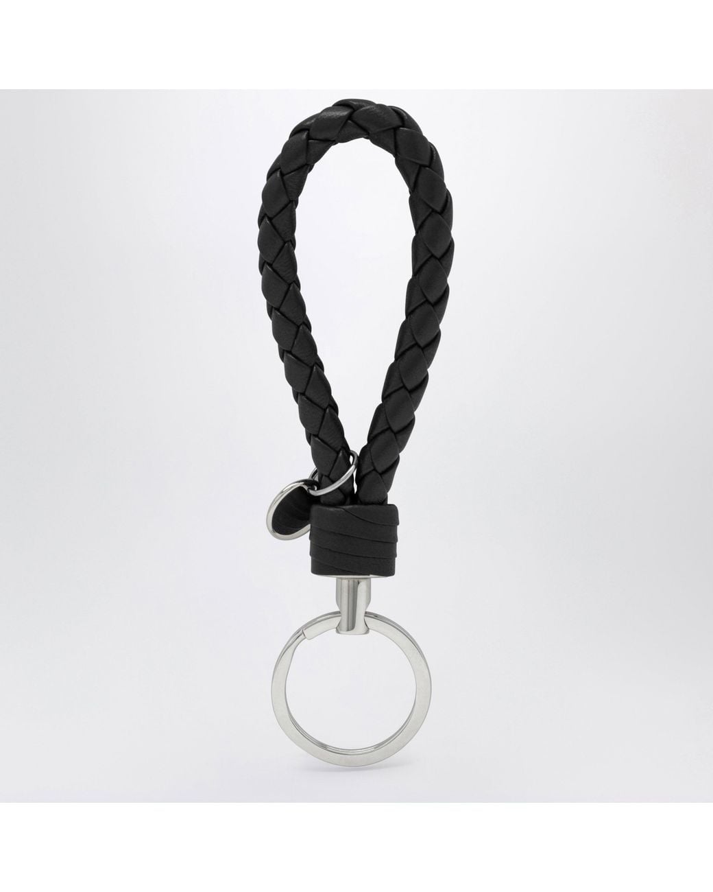 Bottega Veneta White Intrecciato Leather Key Ring