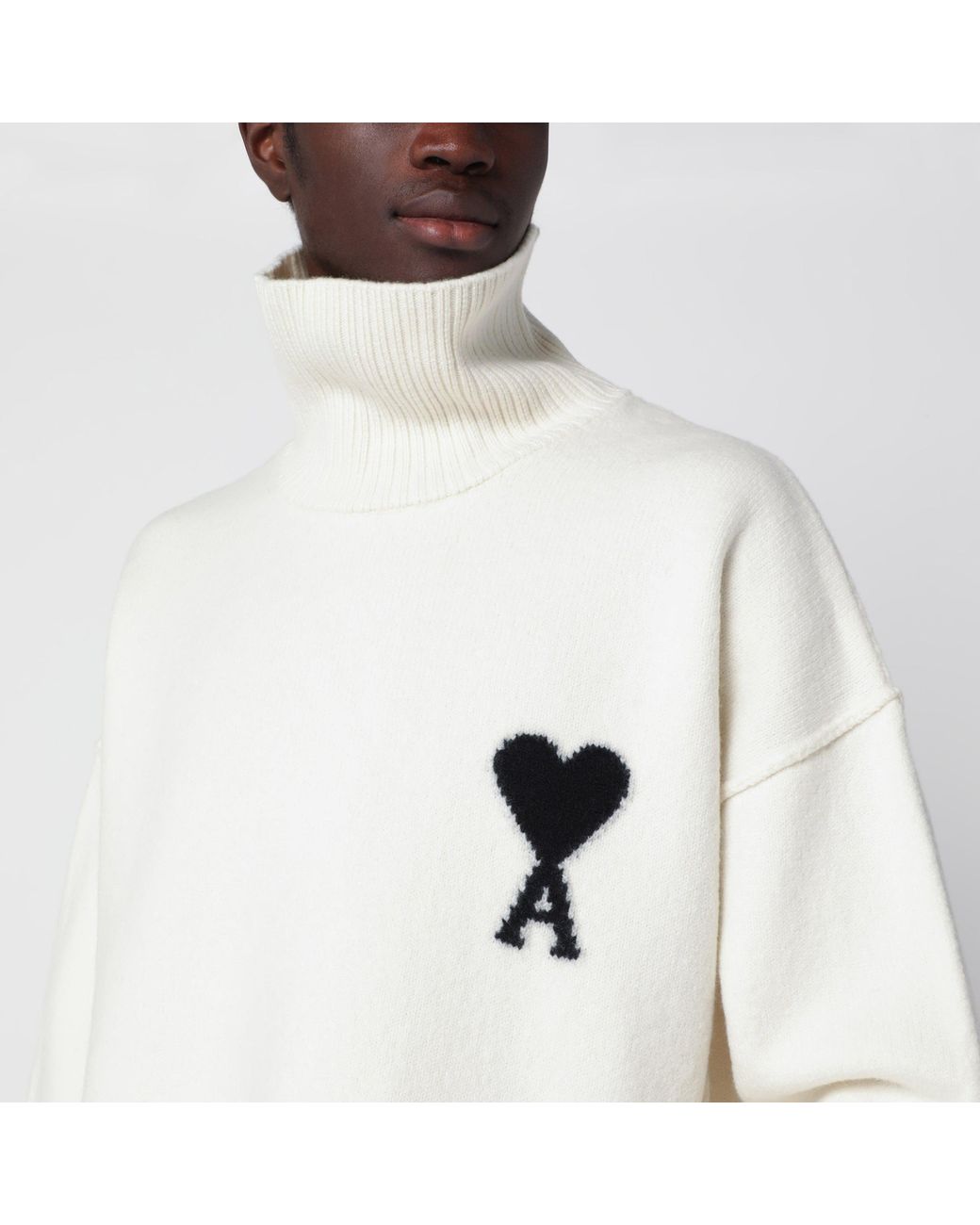 AMI White Ami De Coeur Turtleneck Sweater for men