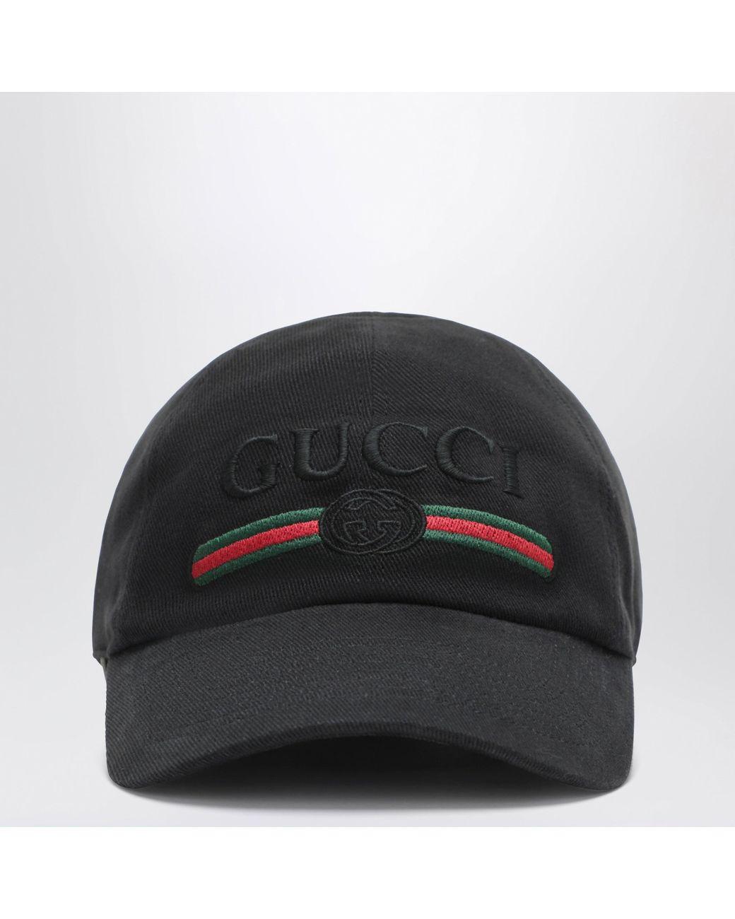 Gucci Black Cotton Baseball Cap With Embroidered Logo for men