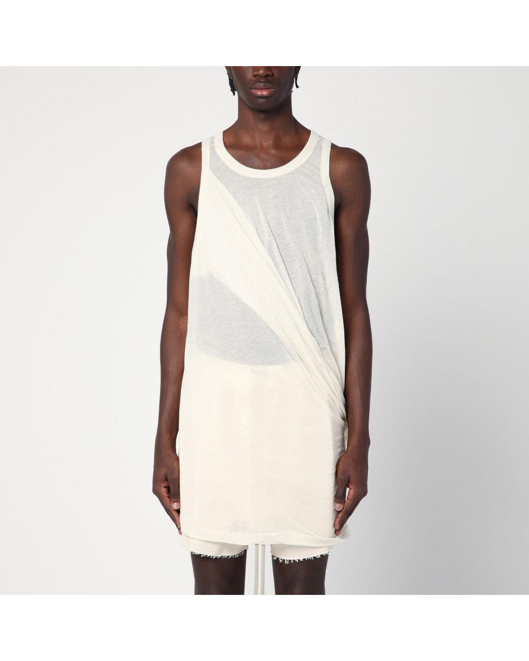 Rick Owens Natural Ivory Tank Top With Draping for men