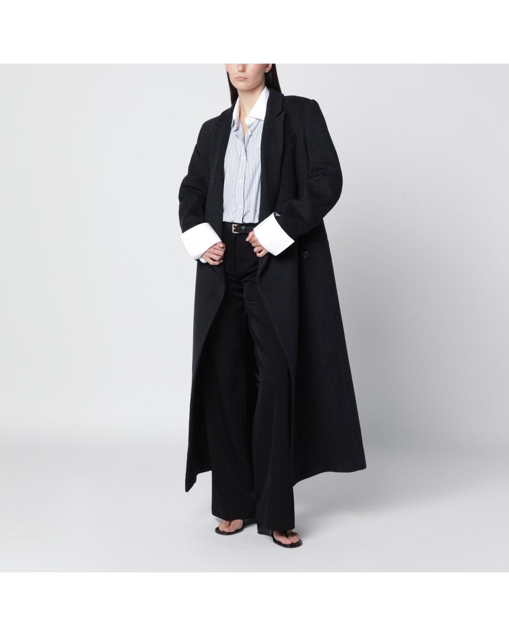 IVY & OAK Black Charcoal Long Asymmetric Coat