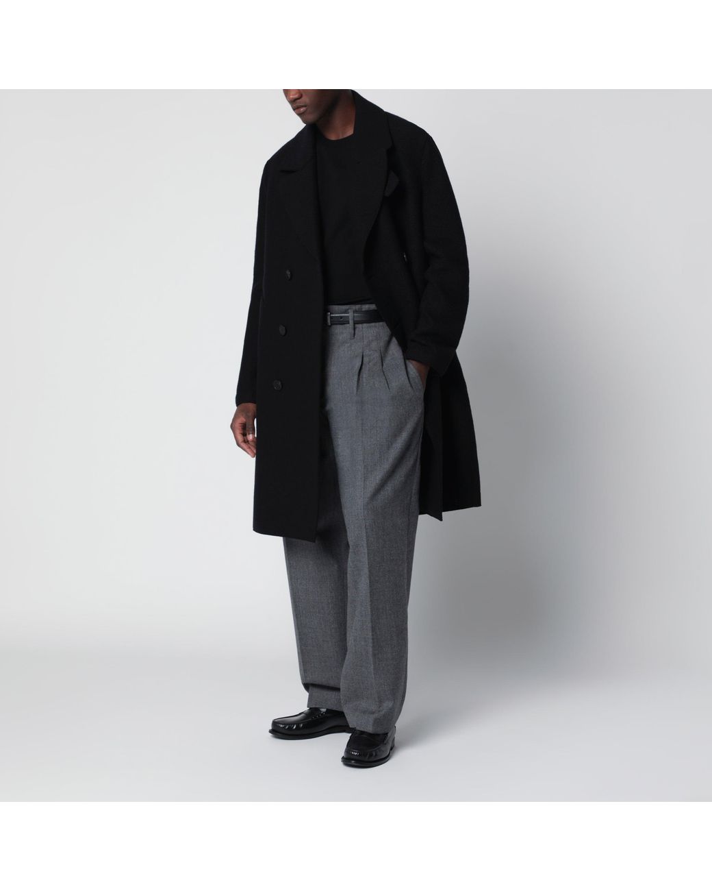 Harris Wharf London Black Double-Breasted Wool Coat for men