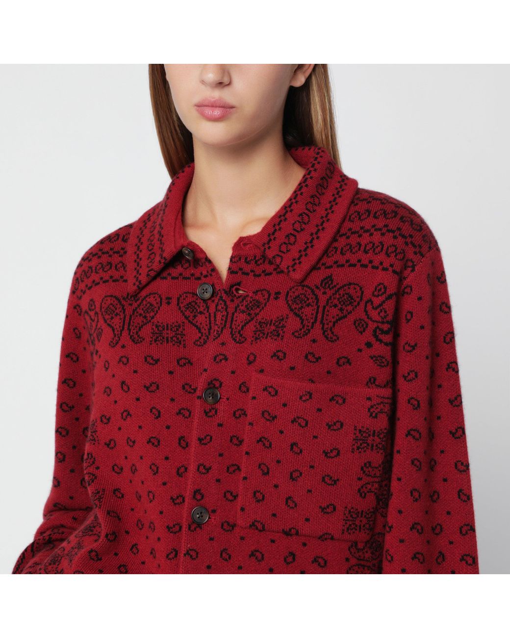 Guest In Residence Red Carminio Wild Rag Shirt-Style Cardigan