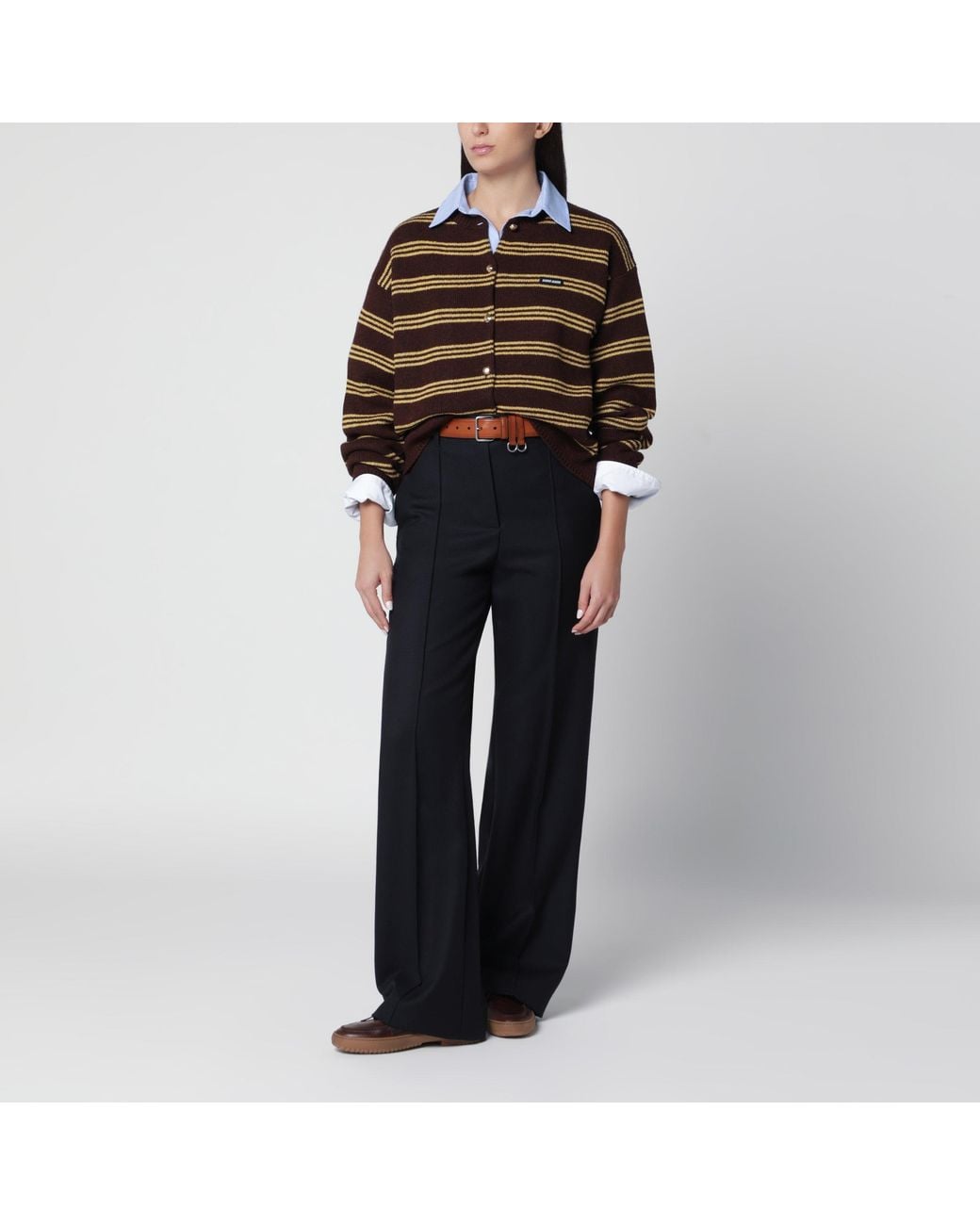 Miu Miu Black Cocoa Striped Cardigan