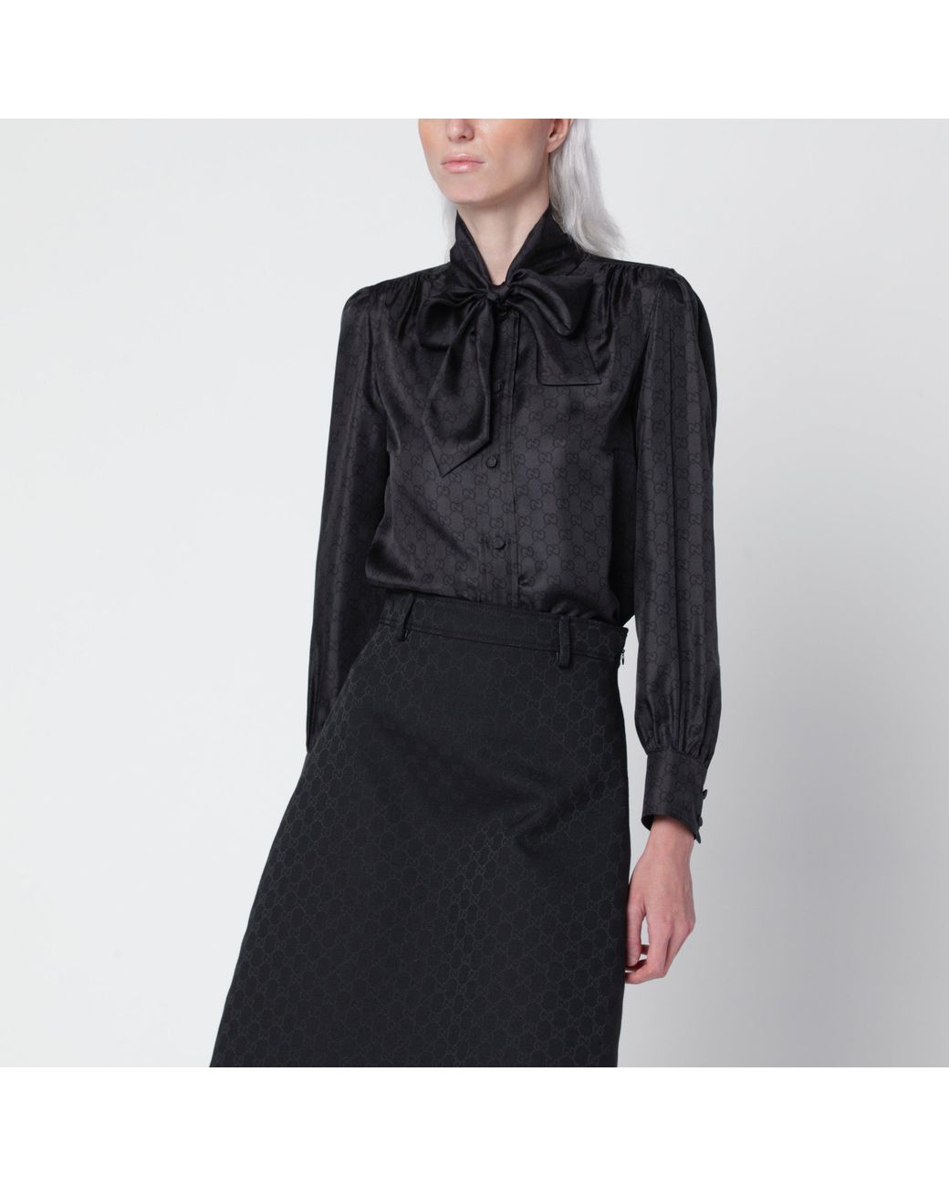 Gucci Black Silk Twill Shirt With Gg Print