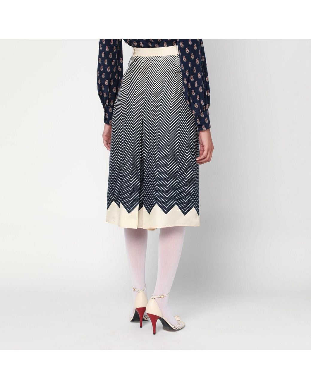 Valentino Gray Blue/ivory Silk Skirt