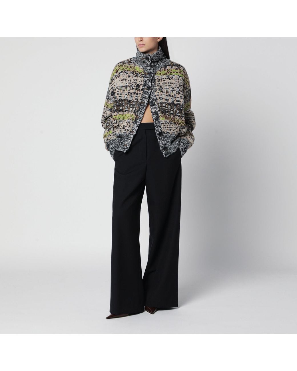 Dries Van Noten Black Multicolored Oversized Cardigan