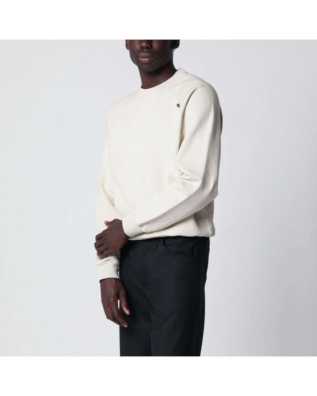 Prada White Talc-Colored Cotton Fleece Sweatshirt for men