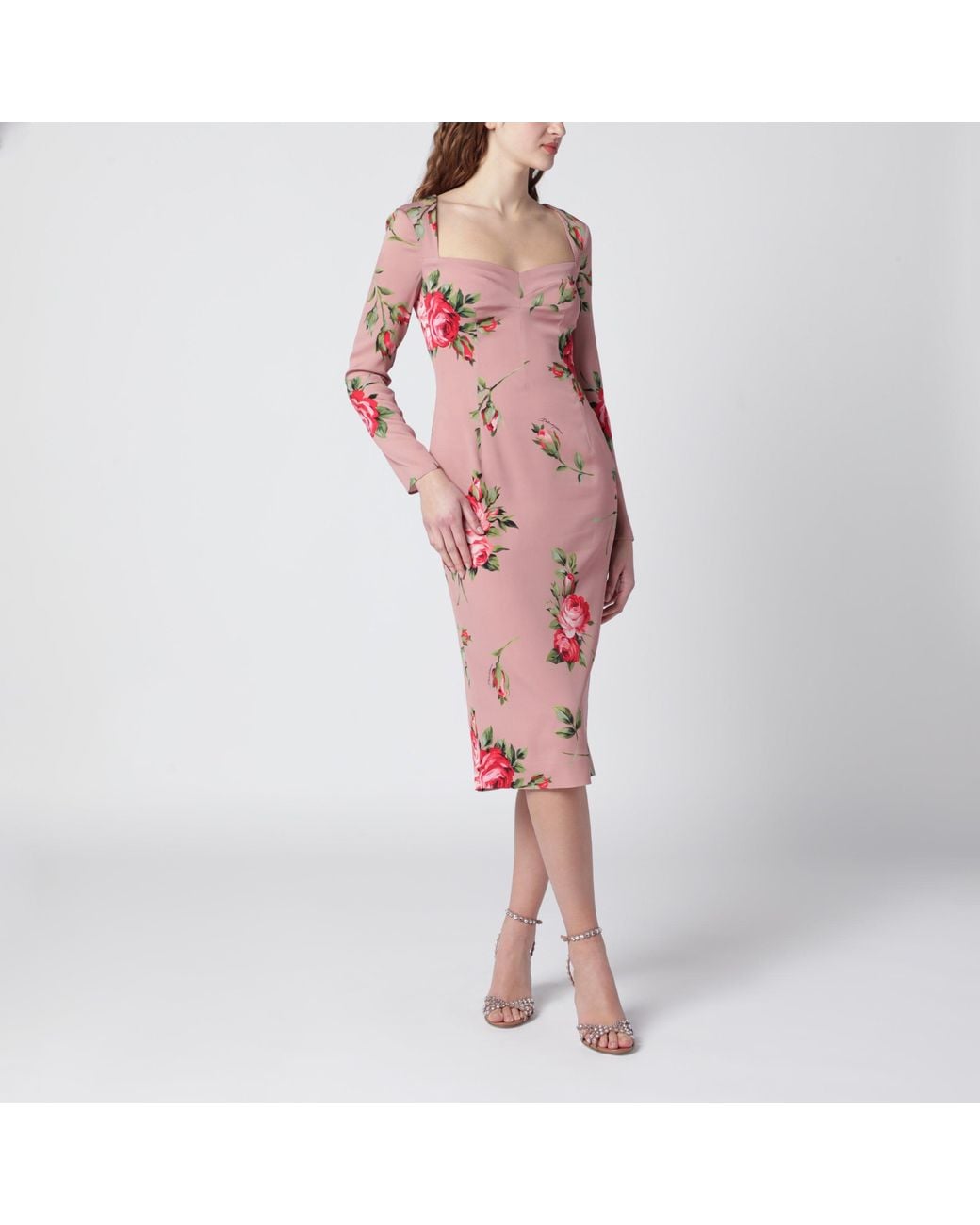 Dolce & Gabbana Red Bouquet Rose Print Sheath Dress
