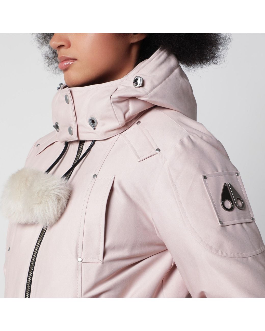 Moose Knuckles Natural Cropped Original Debbie Quilted Bomber Down Jacket With Adjustable Shearling-Hood Trim