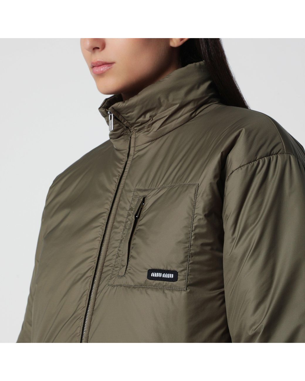 Miu Miu Green Military Ripstop Mid-Length Down Jacket