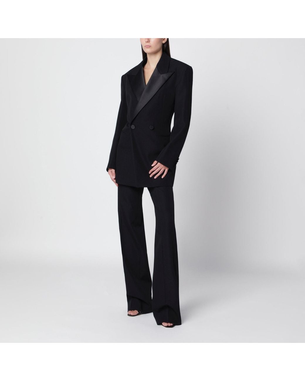 Saint Laurent Black Double-Breasted Tuxedo Jacket