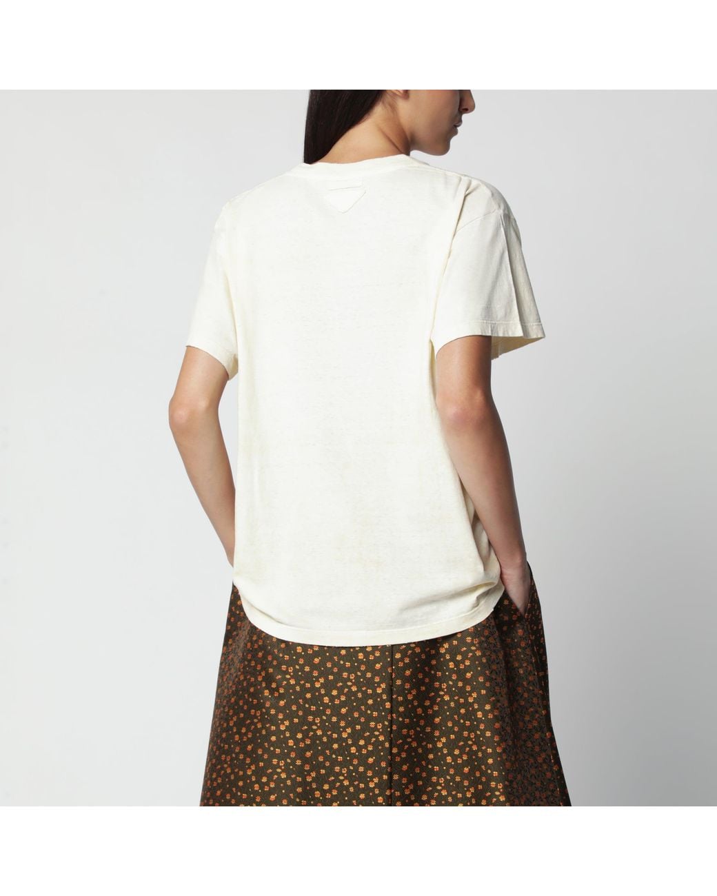 Prada Brown Ivory T-Shirt With Logo Print