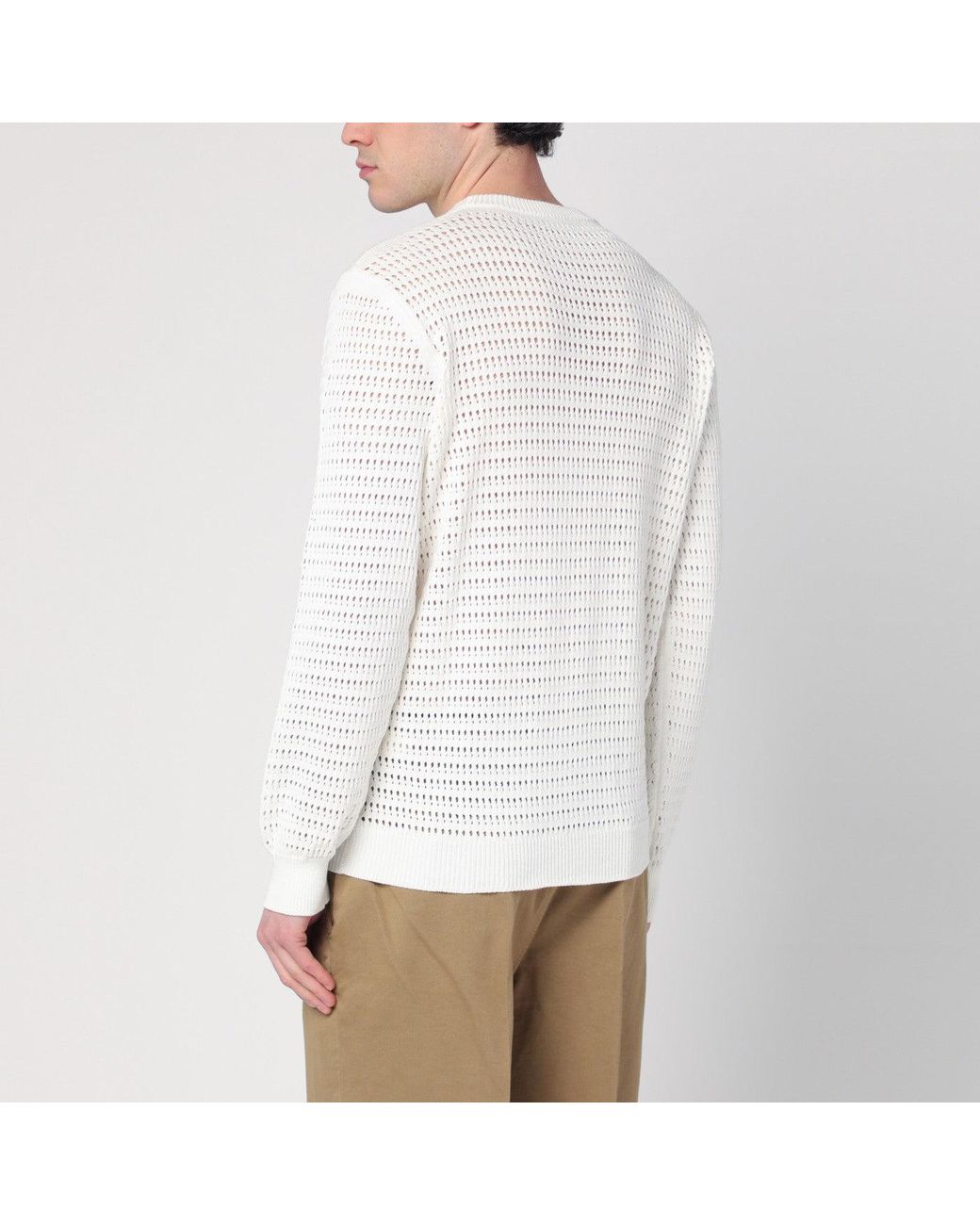 Roberto Collina White Perforated Milk-Coloured Sweater for men