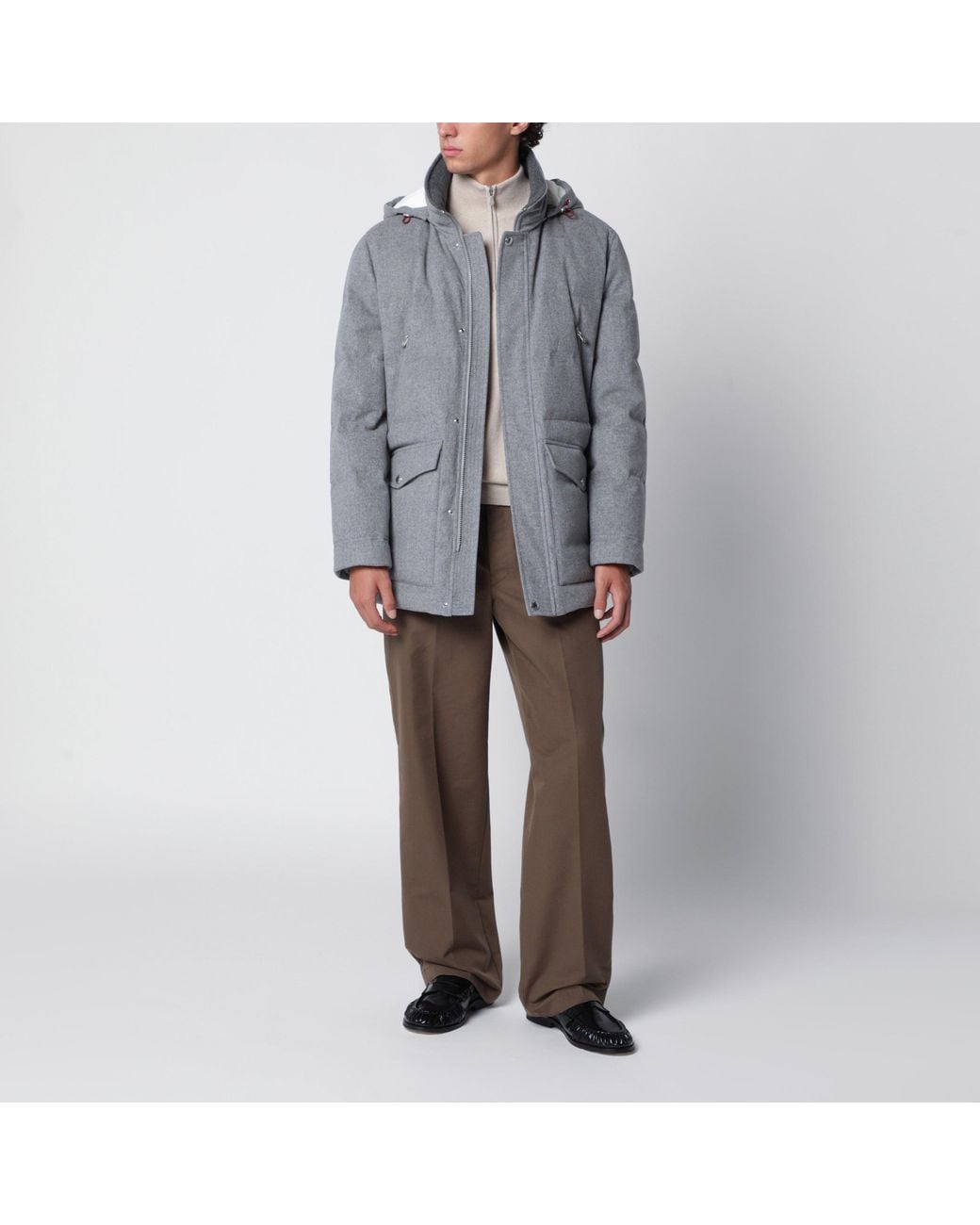 Brunello Cucinelli Gray Light Wool Parka for men