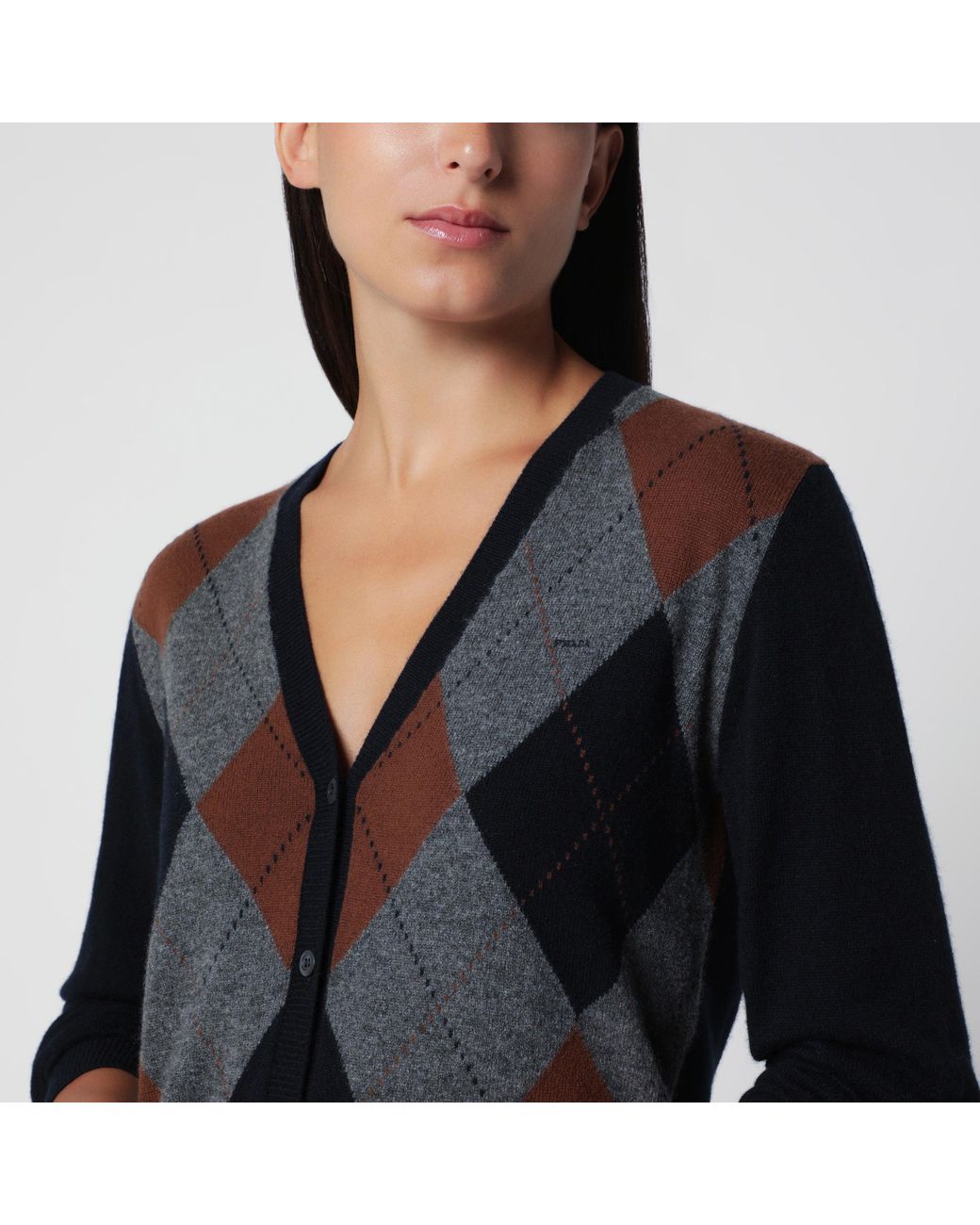 Prada Black Cashmere Argyle Cardigan