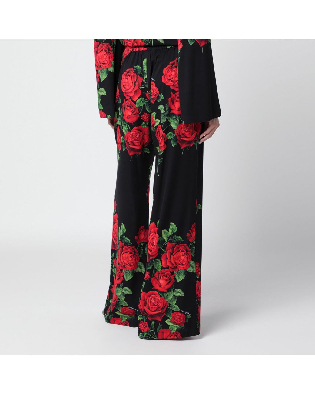 Dolce & Gabbana Red Silk Trousers With Floral Print