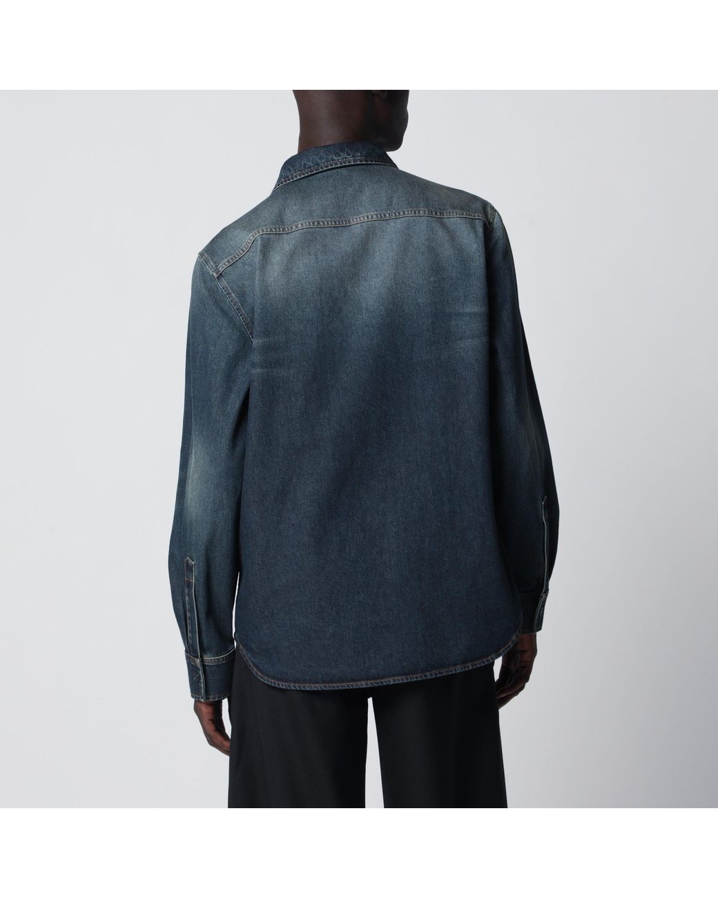 Gucci Blue Denim Shirt With Washed Effect for men