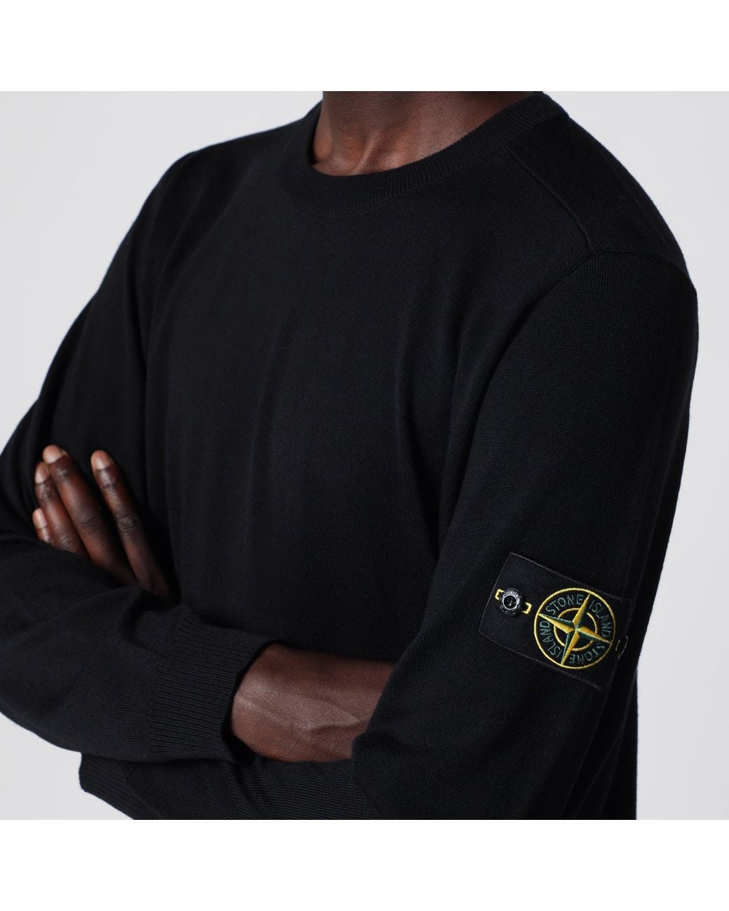 Stone Island Black Wool Crew-Neck Sweater for men