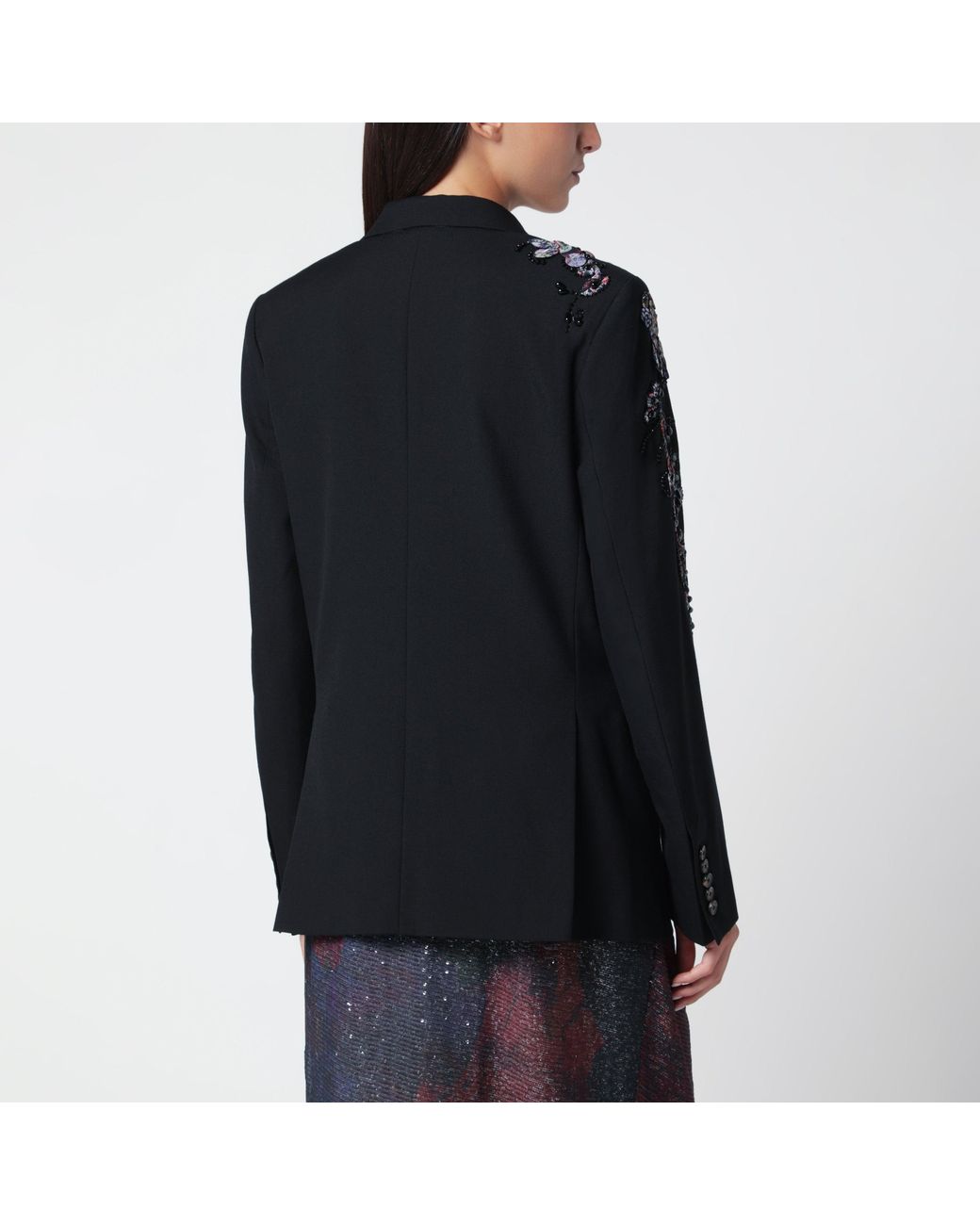Dries Van Noten Black Double-Breasted Jacket With Floral Sequinned Appliqués
