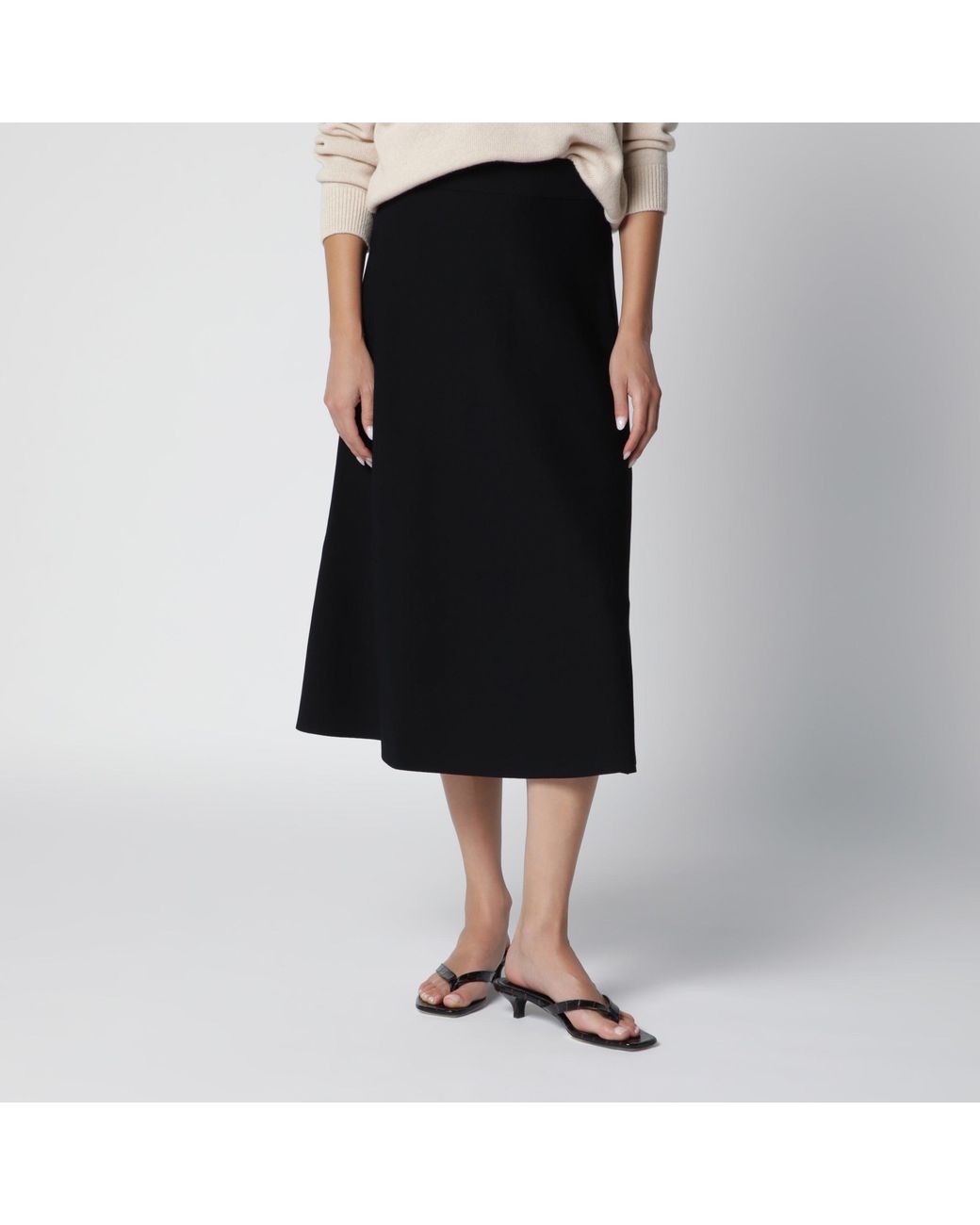 Max Mara Black Flared Midi Skirt