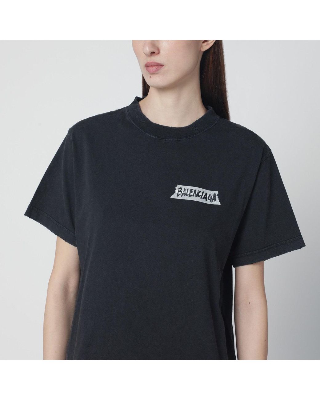 Balenciaga Black Washed Masking Tape T-Shirt With Medium Fit