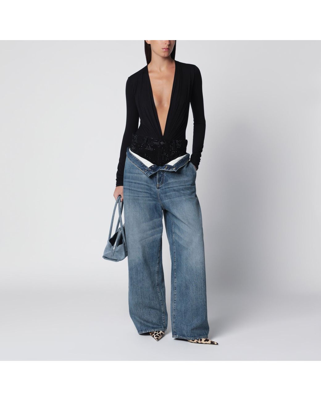 The Attico Blue And Wide-Leg Jeans With Double Waistband